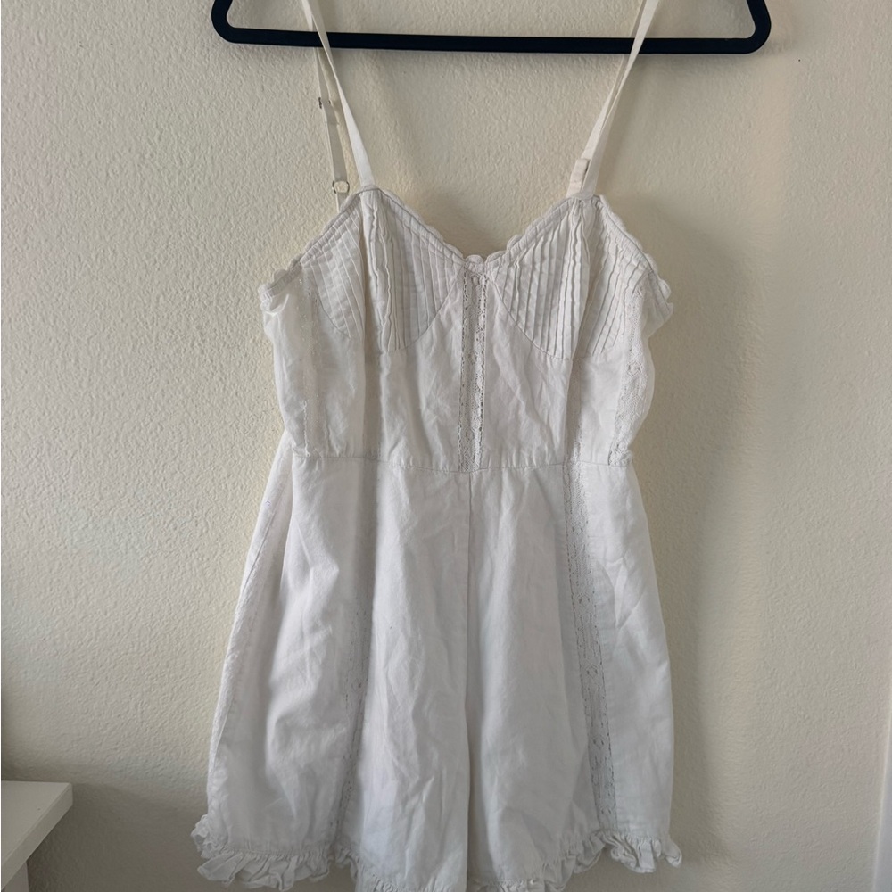 White Cotton Lace-Trim Romper UO